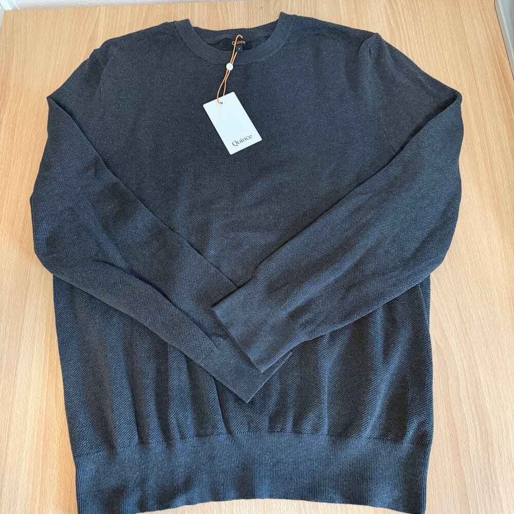Quince - Men's Grey Textured Knit Crewneck Sweater - Size Large NWT Defect
